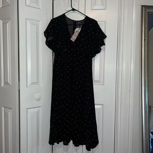Boohoo midi black puff sleeve polkadot dress